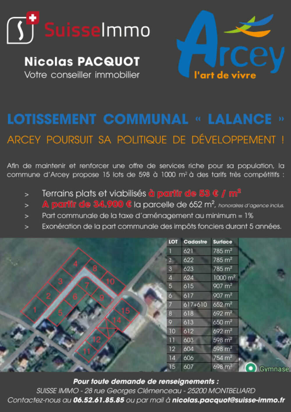 Vente Terrain Lot 10  - 66 le m2, terrain plat viabilis de 692 m2 Arcey