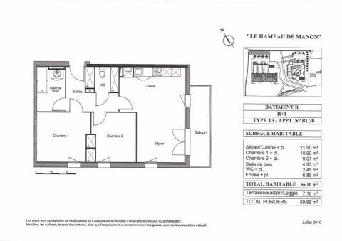  Appartement � louer 3 pi�ces 56 m�