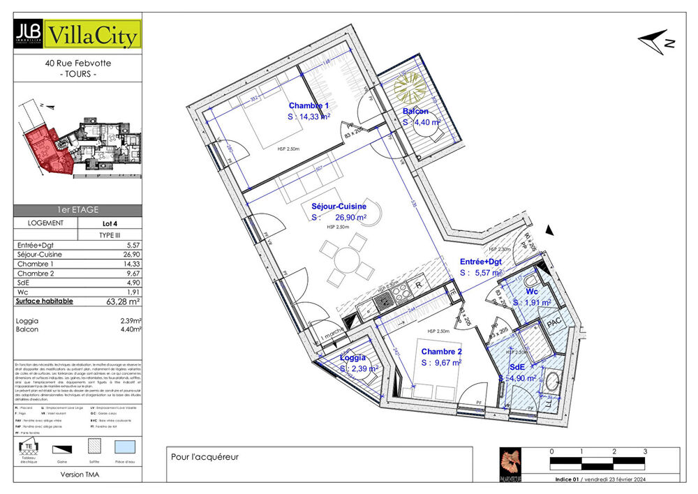 Appartement 4 pièces 63 m² · à Tours · 63 m² · 264 000 €