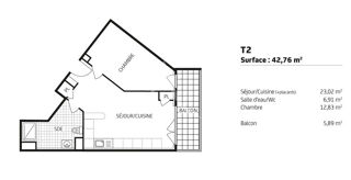  Appartement � vendre 2 pi�ces 43 m�