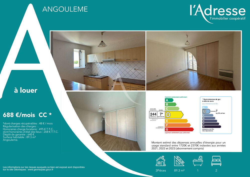 Location Appartement Appartement 2 chambres de 90 m²  à Angoulême Angouleme