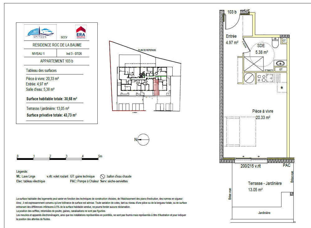 Vente Appartement T1 Neuf ,Studio, Sisteron 04200 1 pièce(s) 30.68 m2 +  terrasse de 13m²  , Lot 103 b Sisteron