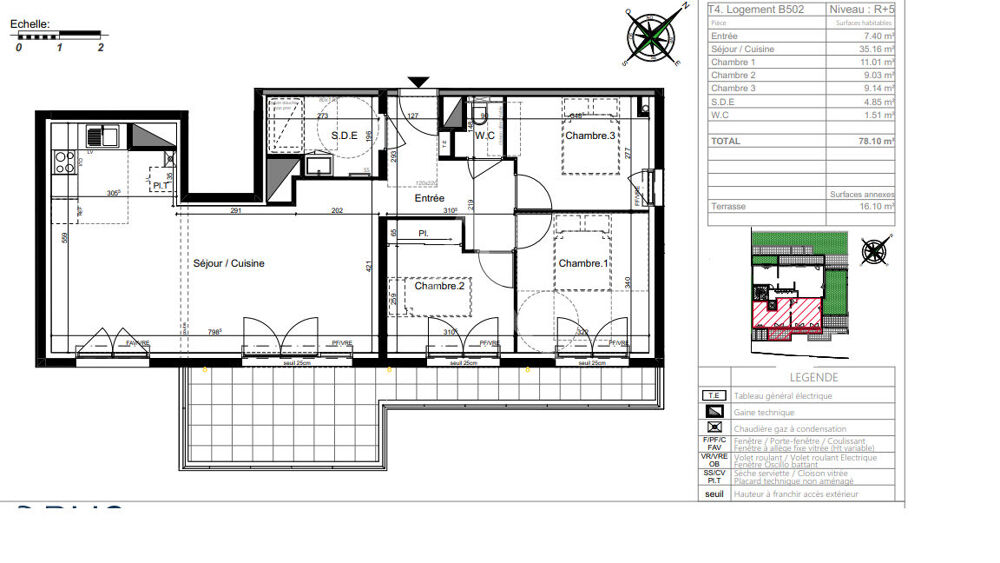 Vente Appartement Appartement de type 4 de 78,10m avec terrasse au dernier tage  St Herblain -Quartier Beausjour. Saint herblain