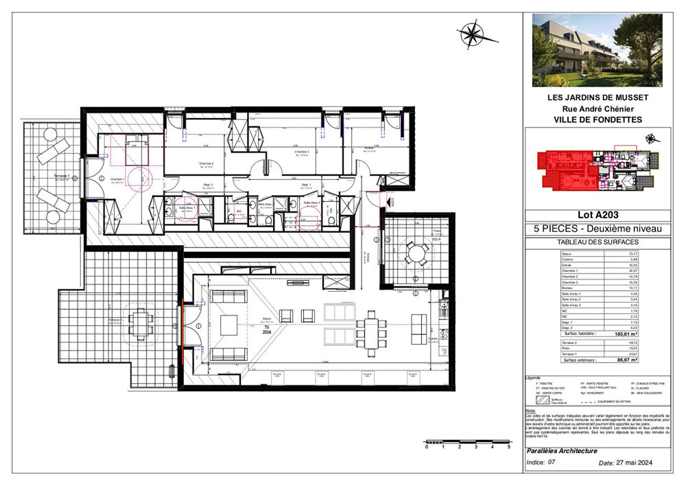 Vente Appartement Appartement 5 pièces  avec très Grande Terrasse et 4 parkings Fondettes