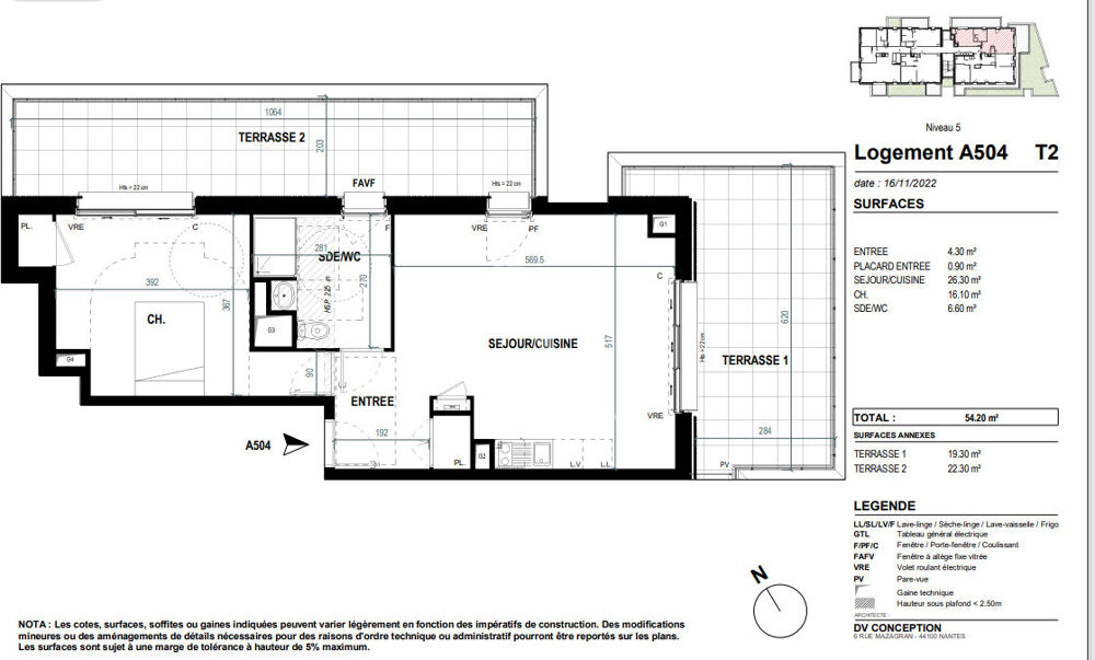 Vente Appartement Appartement de type 2 de 54,20m² avec deux grandes terrasses dans le centre de St Nazaire Saint nazaire