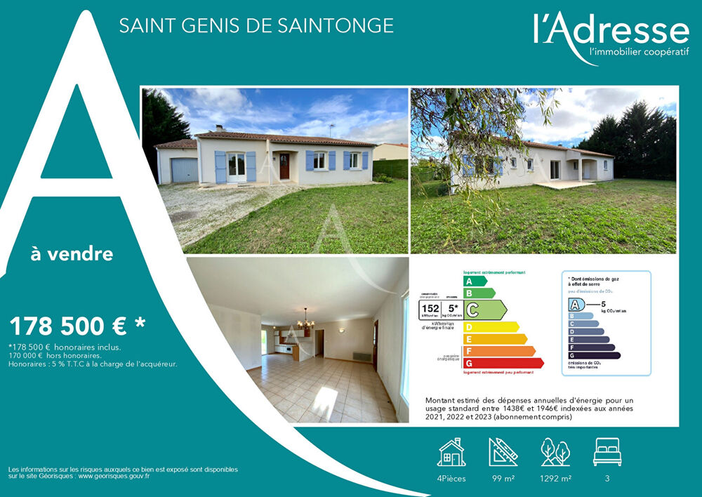 Vente Maison Maison de 99 m2 à Saint Genis De Saintonge Saint genis de saintonge