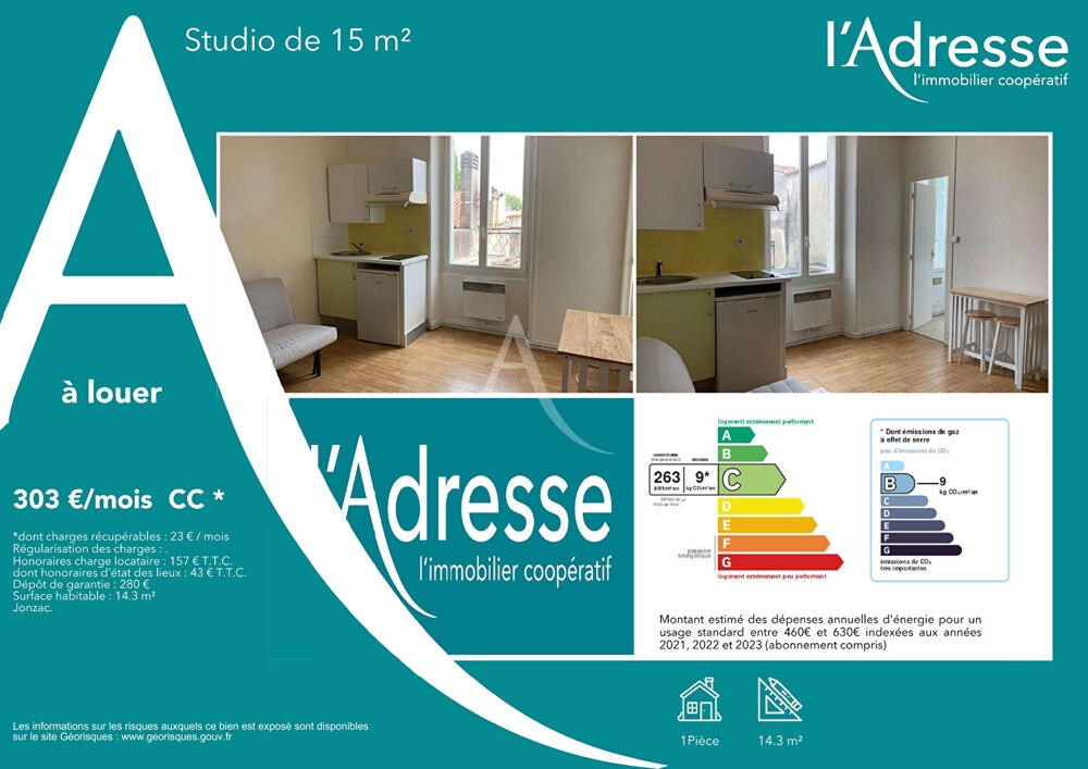 Location Appartement Studio 15 m²  - Jonzac Centre Ville Jonzac