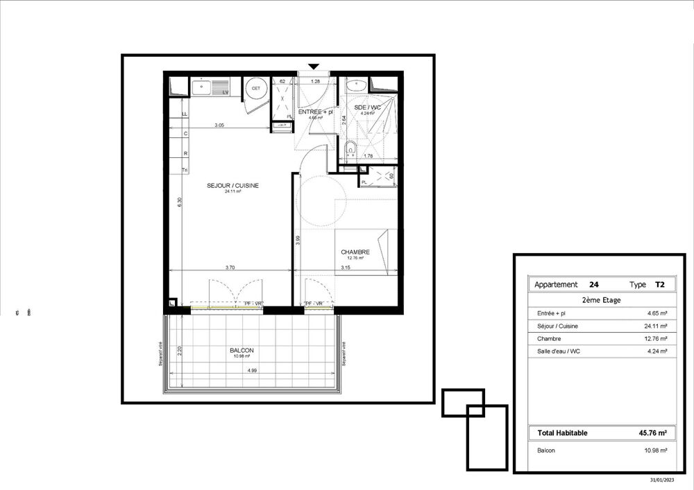Appartement Le Cannet 2 pièce(s) 45 m2 DERNIER etage