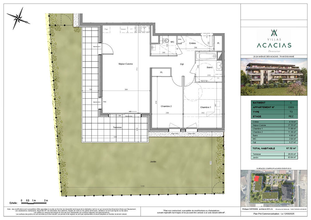 Vente Appartement DOUVAINE - Appartement T3 RDJ - 67.52m² Douvaine