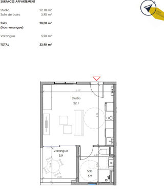  Appartement � vendre 1 pi�ce 34 m�