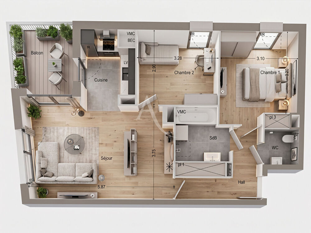 Vente Appartement NANTES - OLIVETTES - 65 M² - 3 PIÈCES - TERRASSE - GARAGE Nantes