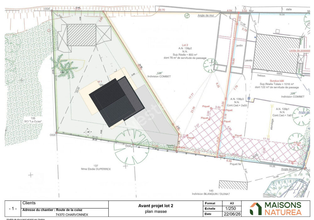 A vendre sur Charvonnex un Projet de construction de maison sur terrain de 801 m² viabilisations faîtes avec annexe existante