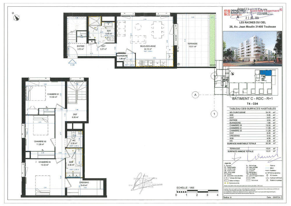 Location Appartement Toulouse 31400 EMPALOT T4  DUPLEX NEUF de 95.39 m² avec Terrasse de 15.51m², une place de parking en sous sol Toulouse