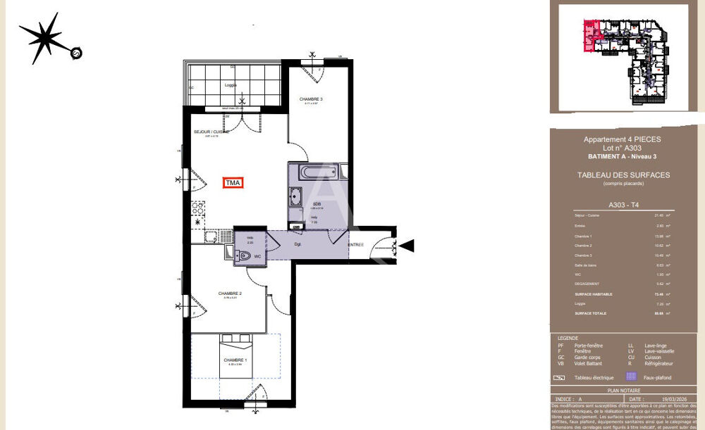 A VENDRE T4 AVEC LOGGIA SUR AVRILLE