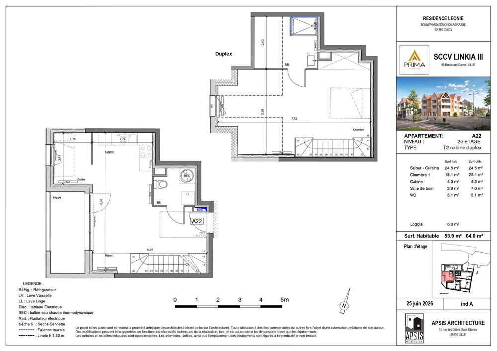Appartement Stella 2 pièces cabine en duplex 53.90 m²