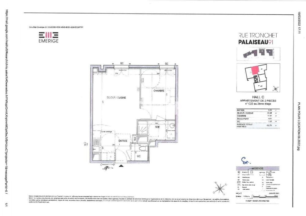 Location Appartement Appartement Palaiseau 2 pièce(s) 43.75 m2 Palaiseau