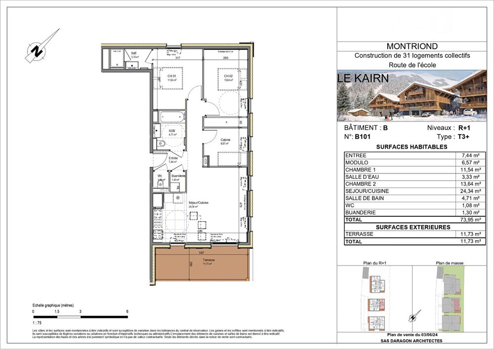 LE KAIRN - MONTRIOND - Appartement T3 + cabine - 73.95m²