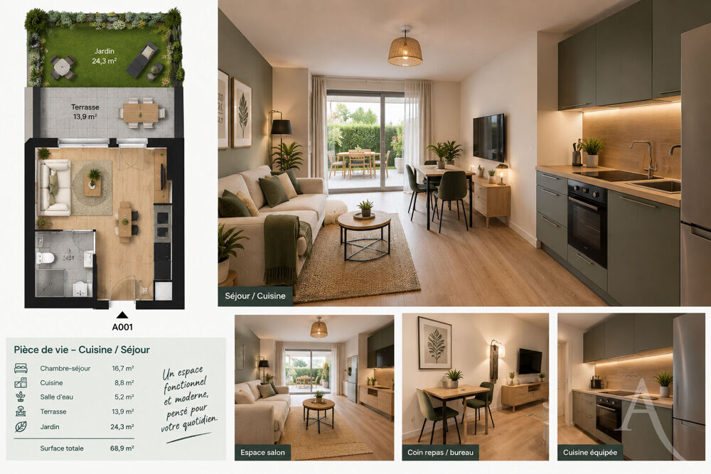 Vente Appartement Magnifique Studio neuf de 30m2 avec terrasse (13m2), jardin (24m2) et parking extérieur Terville