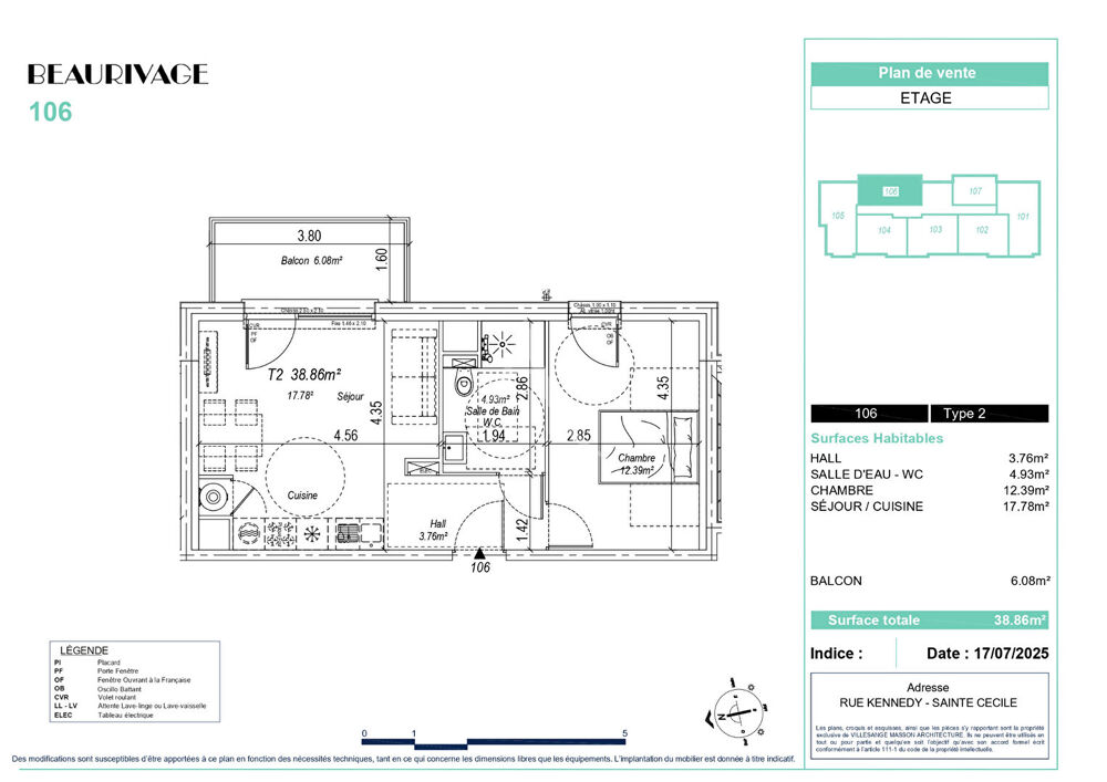 Appartement 2 pièces Sainte Cécile 38.86m²