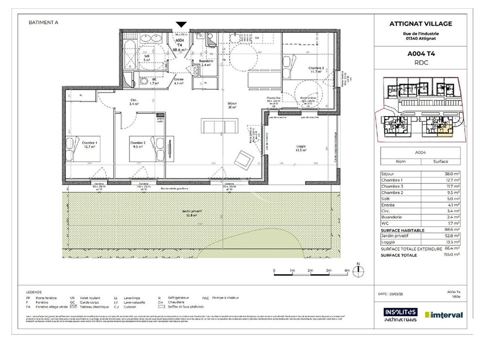 Appartement centre village 4 pièce(s) 88.60 m2 + loggia 13.50 m²