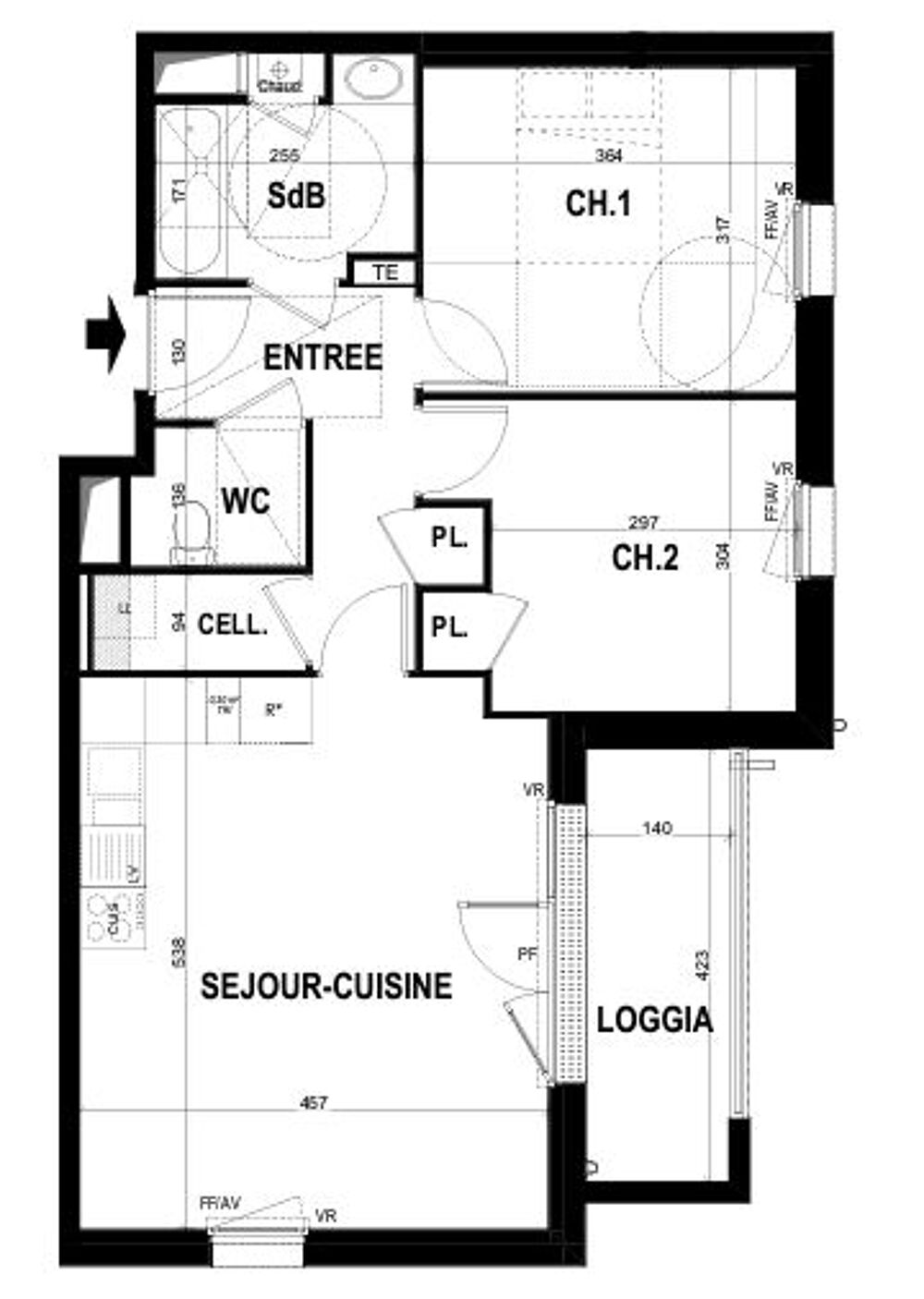 Chateaugiron - Appartement T3 de 61 m2 avec balcon et parkings
