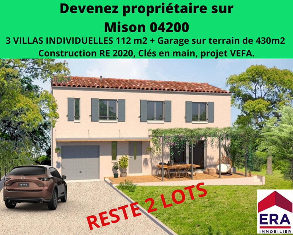 Vente Maison Villa neuve de 112 m², jardin et garage sur un terrain de 445m², 04200 Mison Mison