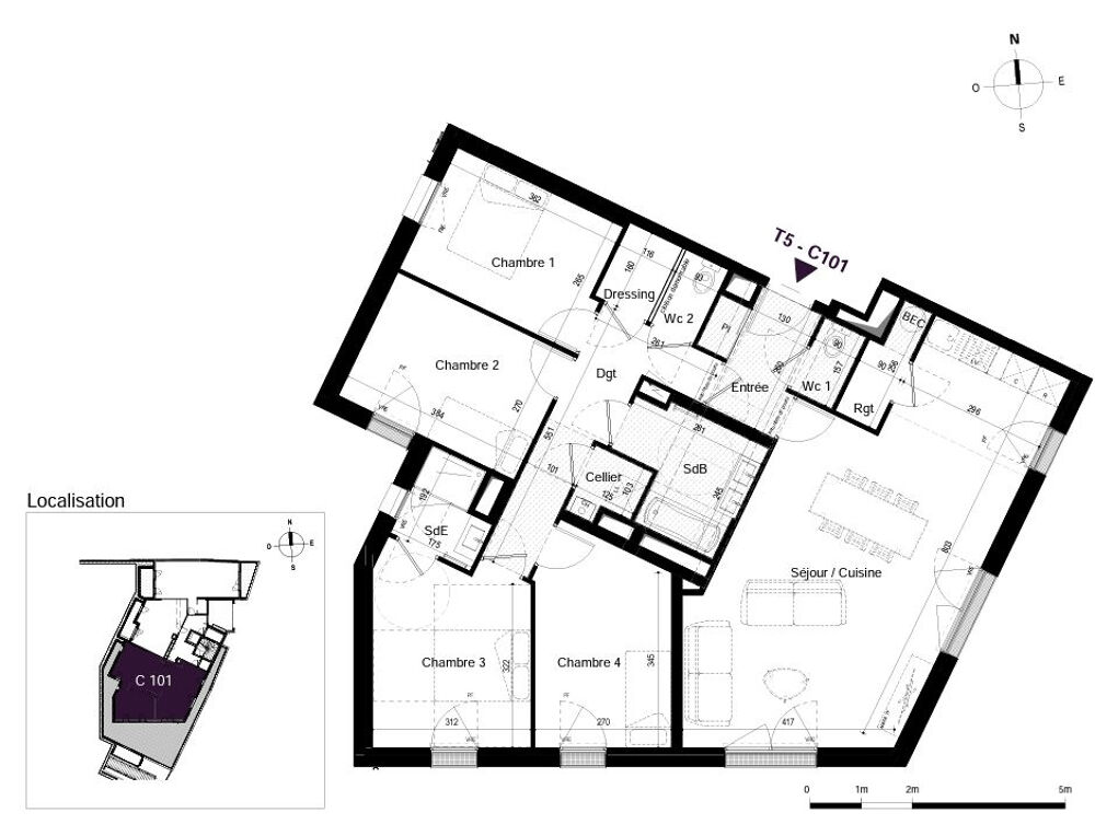 Saint-Malo - quartier Gare - Appartement T5 de 108 m2 avec terrasse et parkings
