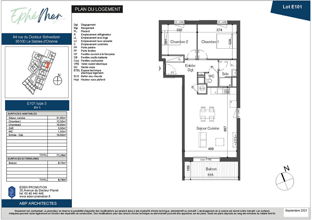Vente Appartement Vente VEFA T3 71,1m2 avec parking Les sables d olonne