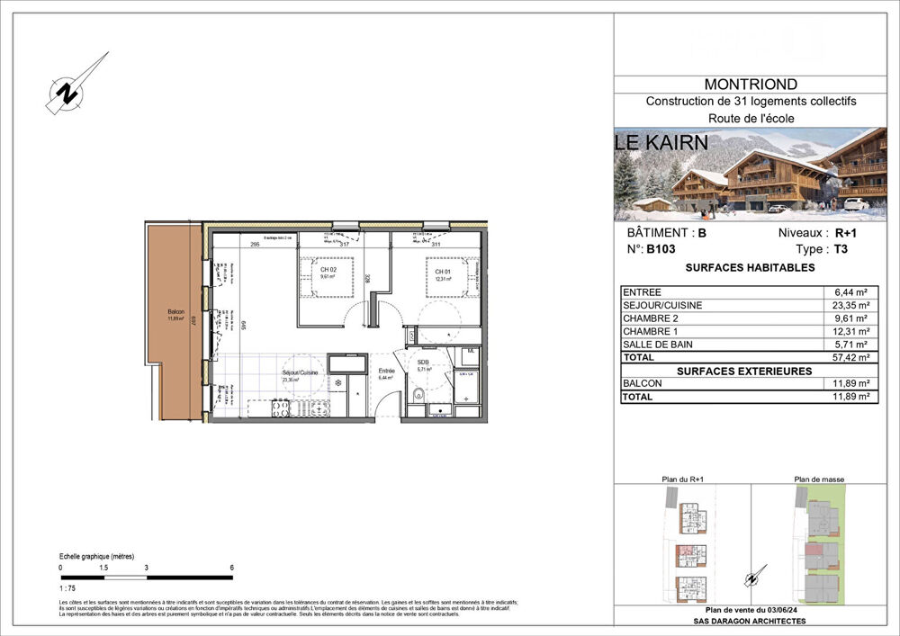 LE KAIRN - MONTRIOND - Appartement T3 - 57.42m²m²