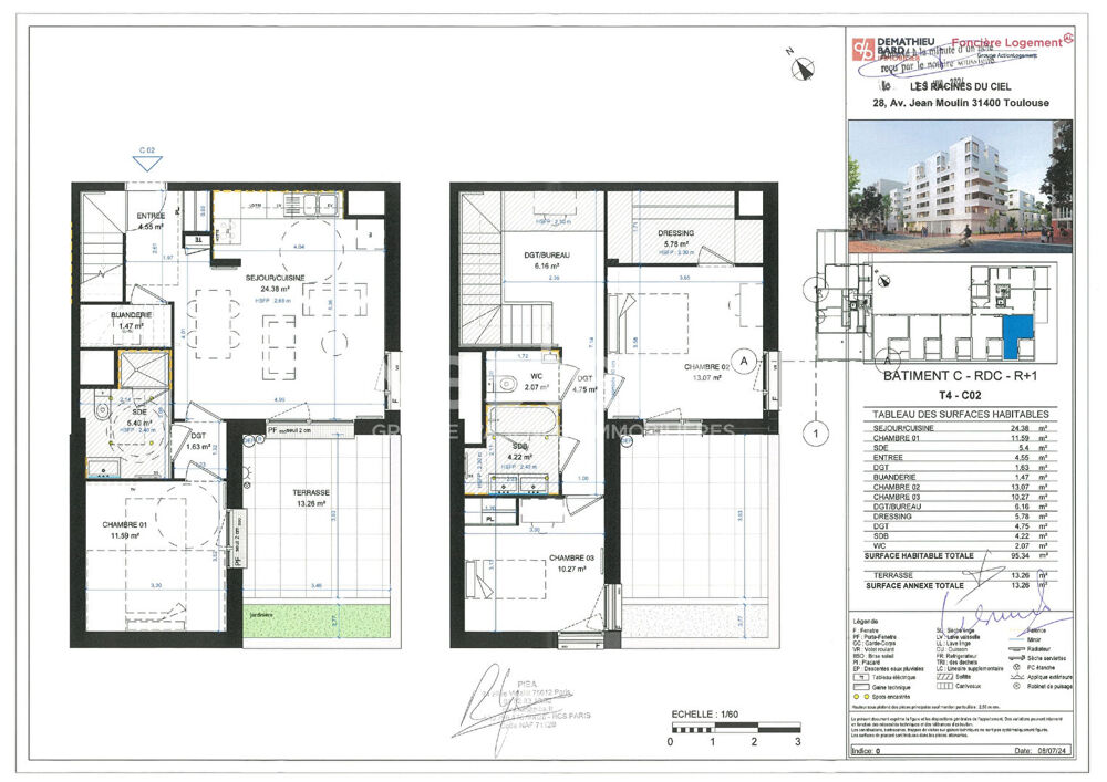 Location Appartement Toulouse 31400 EMPALOT T4  DUPLEX NEUF de 95.34 m² avec Terrasse de 13.26m², une place de parking en sous sol Toulouse