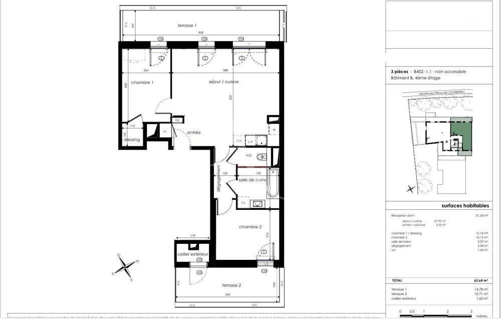 A VENDRE T3 AVEC TERRASSE AU DERNIER ETAGE SUR ANGERS COUBERTIN