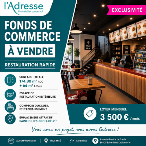 Fonds de commerce de restauration rapide Saint-Gilles-Croix-de-Vie 368000 85800 Saint gilles croix de vie