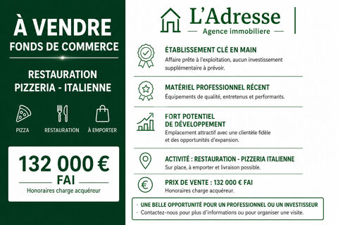 &Agrave; VENDRE  FONDS DE COMMERCE PIZZERIA / RESTAURATION ITALIENNE 132000 31700 Blagnac
