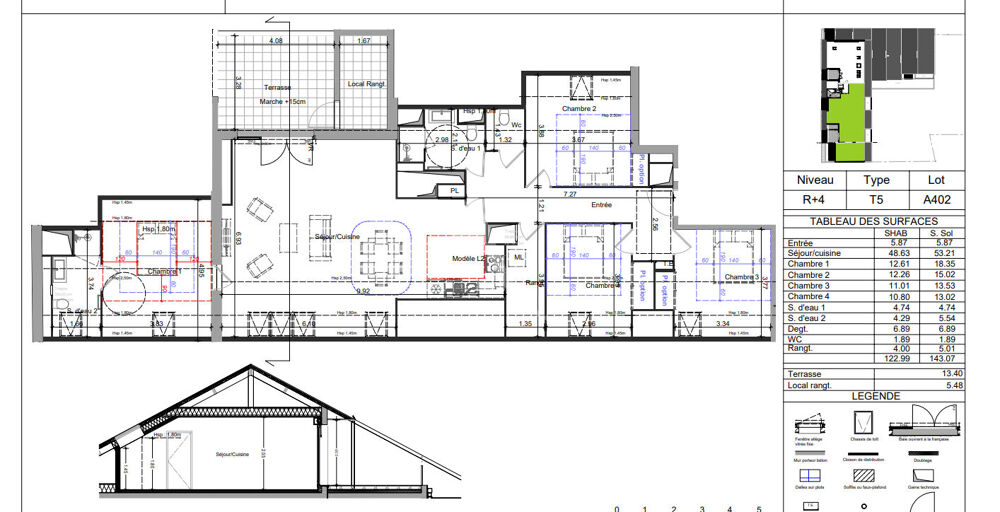 Appartement neuf T5 de 122 m² dernier étage terrasse à proximité des bords de la Loire