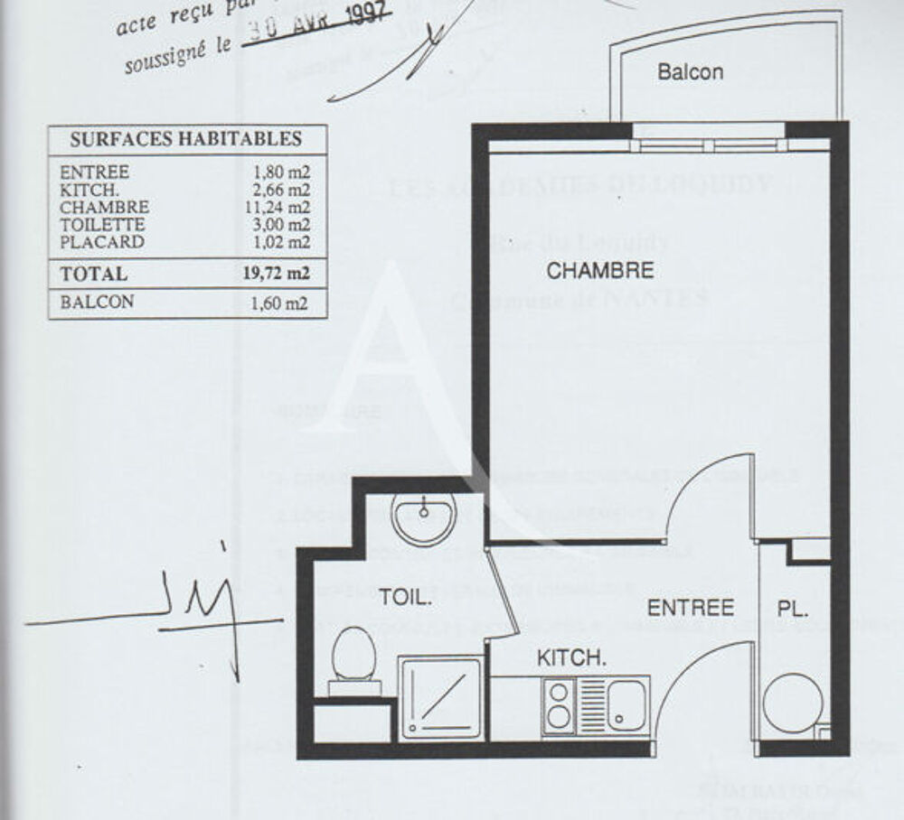 Appartement Nantes 1 pièce 20 m2 avec balcon