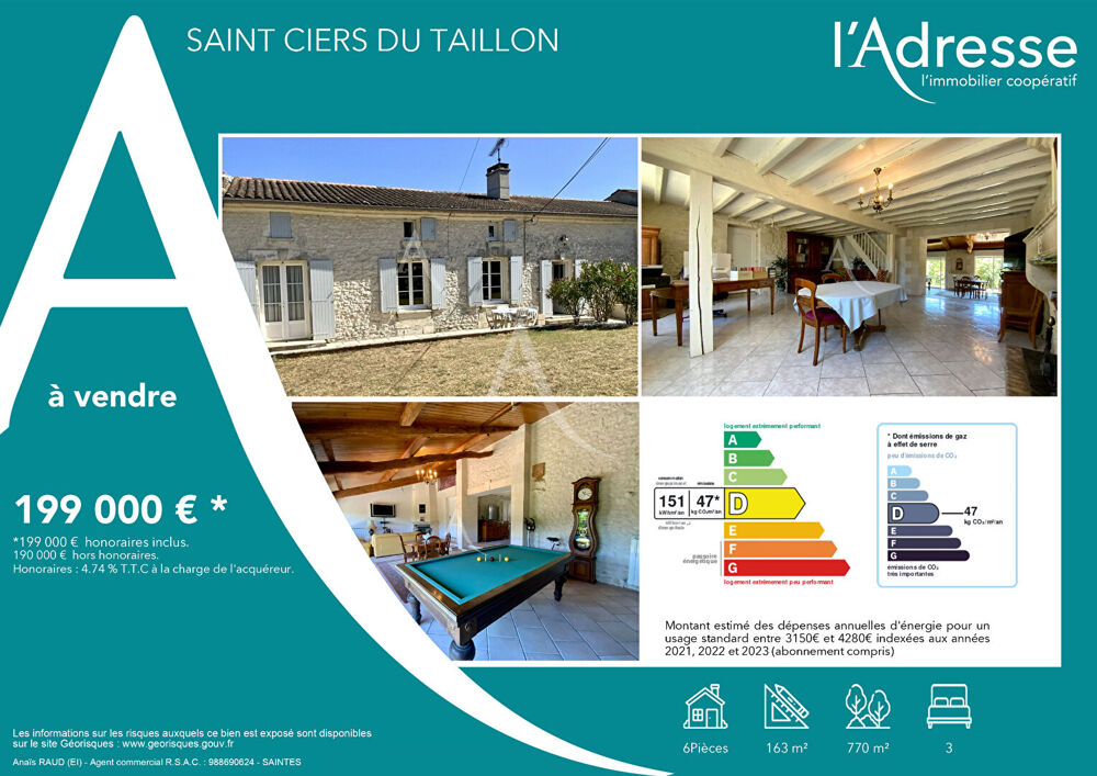 Vente Maison Maison Saint Ciers Du Taillon 163 m2 Saint ciers du taillon