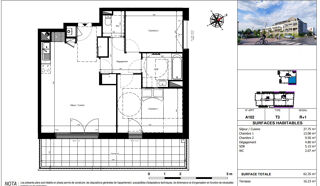  Appartement  vendre 3 pices 62 m