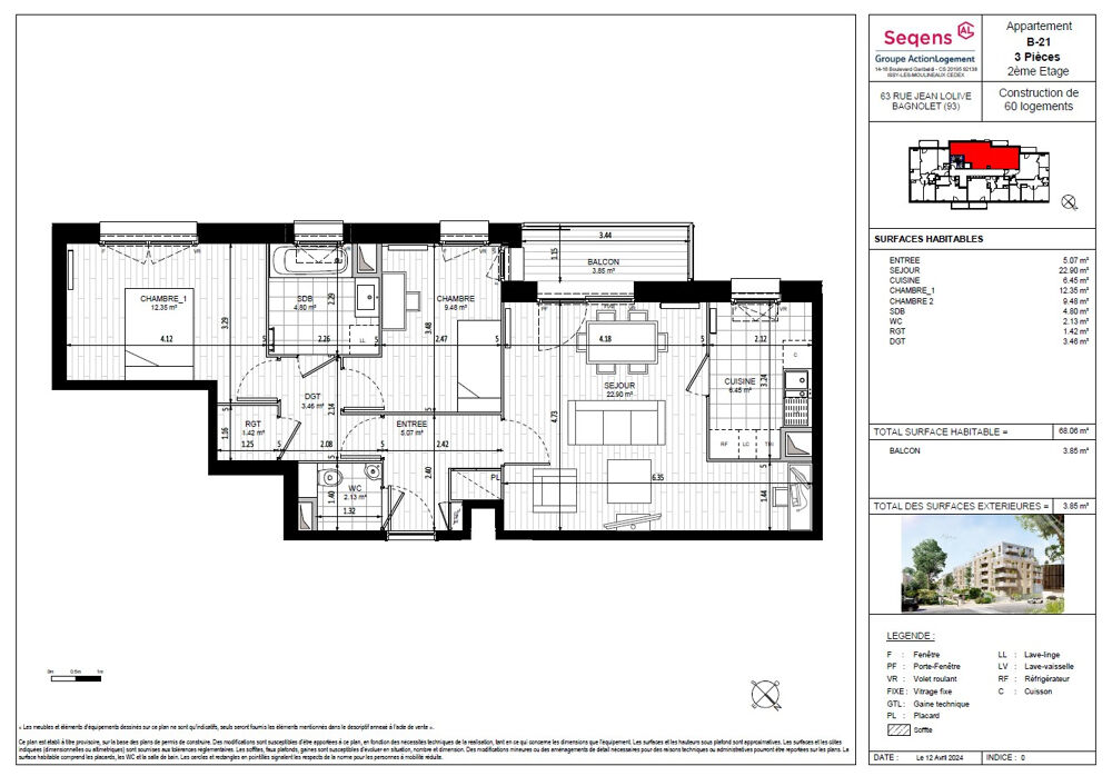 Location Appartement Appartement Bagnolet 3 pièce(s) 68.06m2 Bagnolet