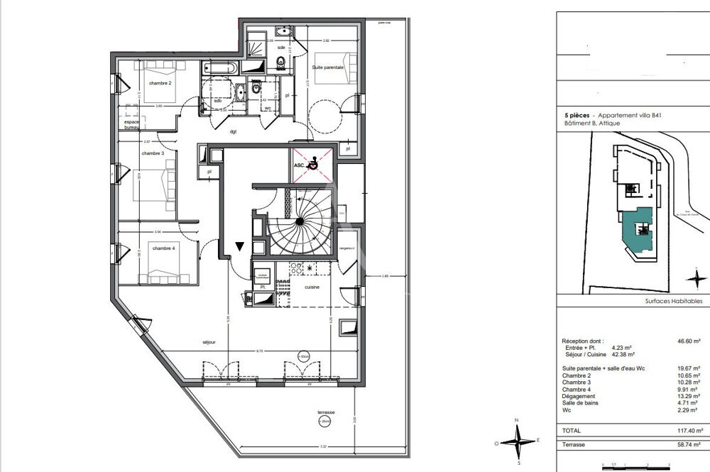 Vente Appartement Appartement de type 5 en dernier étage avec terrasse  entre Plage et Centre ville - Quartier Villes Martin à SAINT NAZAIRE Saint nazaire
