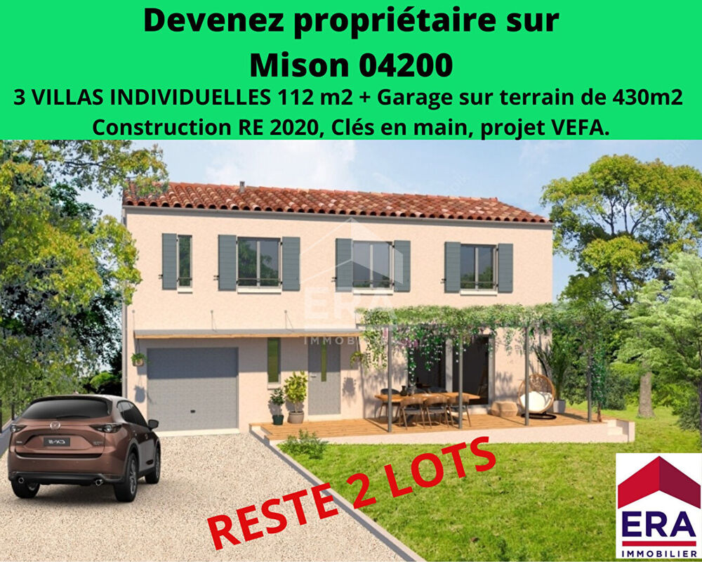 Villa neuve de 112 m², jardin et garage sur un terrain de 433m², 04200 Mison