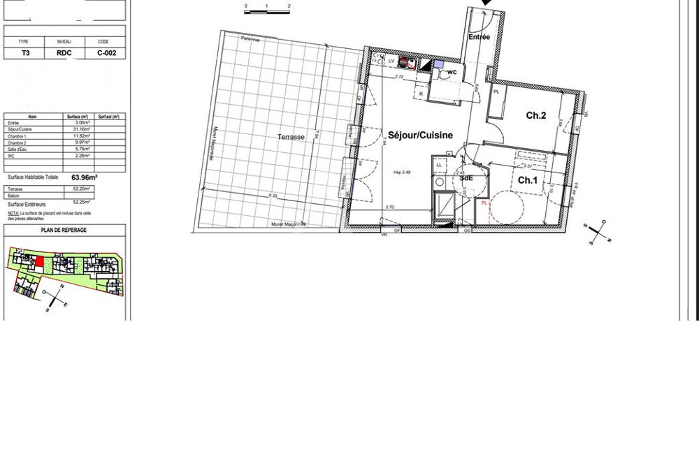 Vente Appartement Appartement de type 3 de 63,96m² avec grande terrasse Quartier du Landreau à NANTES Nantes