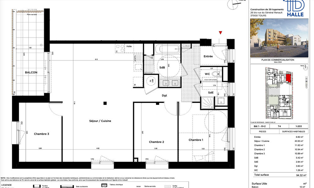 Appartement Tours 4 pièce(s) 94.33 m2