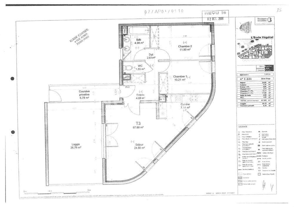 Location Appartement BLAGNAC 31700 PROCHE TRAMWAY Agréable T3 Récent de 67.88m2 ,Très grande Terrasse de 26.78m²,  parking sous sol Blagnac