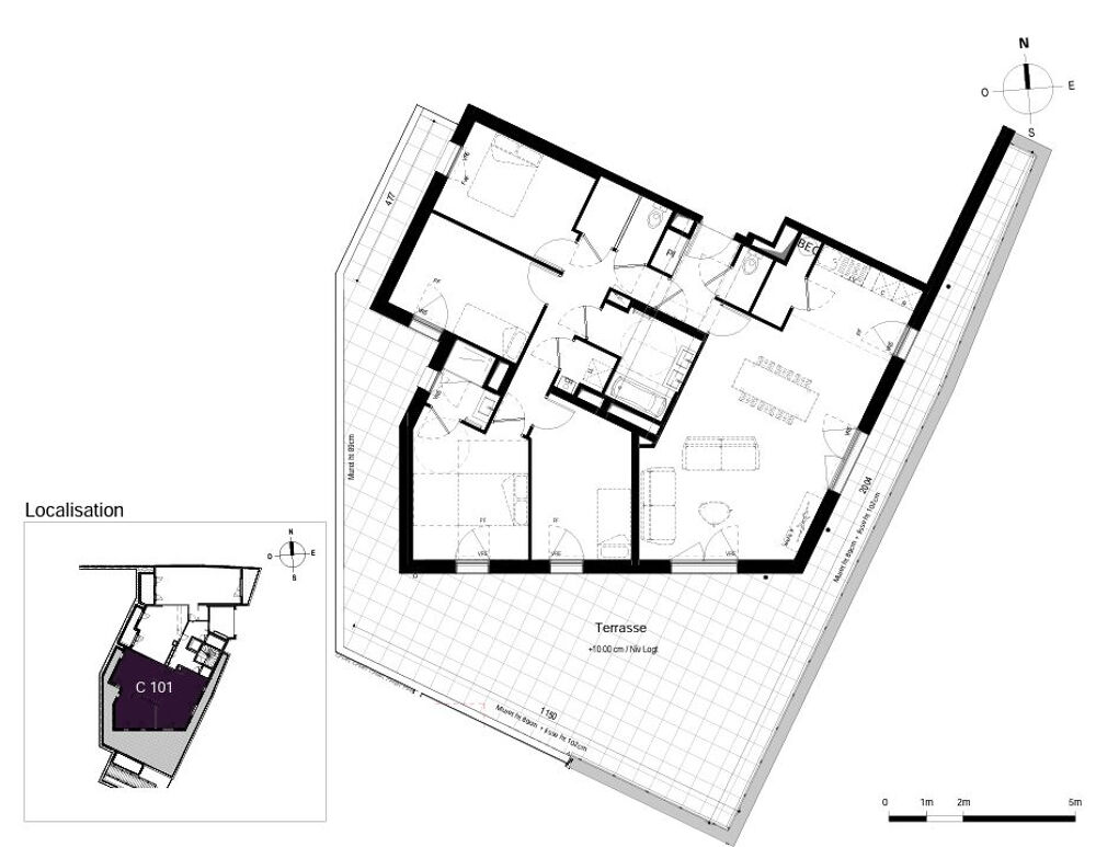 Saint-Malo - quartier Gare - Appartement T5 de 108 m2 avec terrasse et parkings