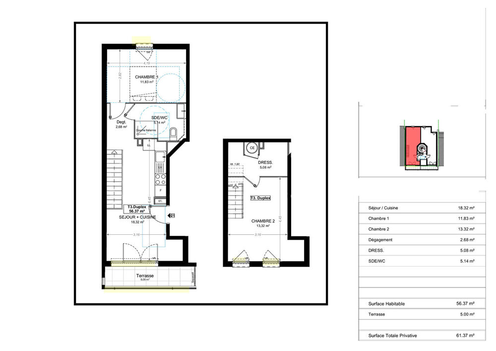 Vente Appartement Appartement Nice 3 pièce(s) 56 m2 DUPLEX  proche TRAMWAY 1 Nice