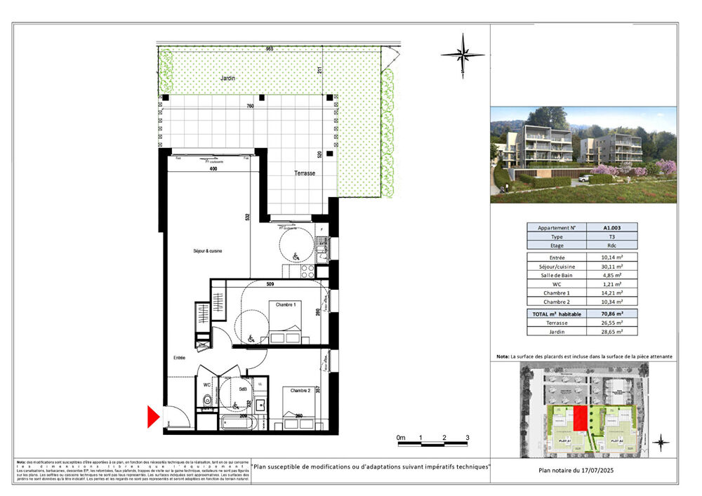 EVIAN LES BAINS - Appartement T3 en rez-de-jardin - 70.86m²
