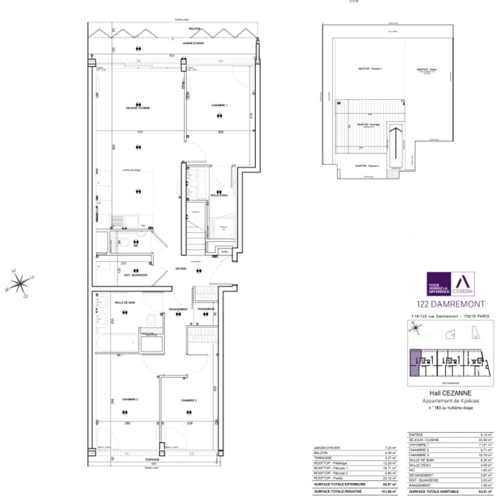 Vente Appartement Splendide 4P traversant avec jardin d'hiver, balcon, terrasse et rooftop Paris 18