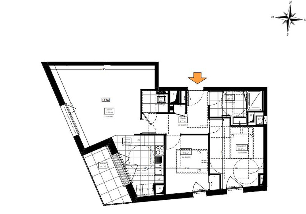 Vente Appartement RENNES - Appartement T3 de 63 m2 avec balcon et parking Rennes