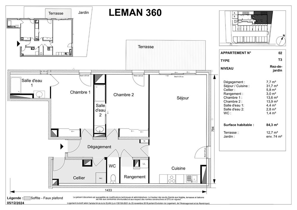MESSERY - T3 de 84.30m² - Rez de jardin