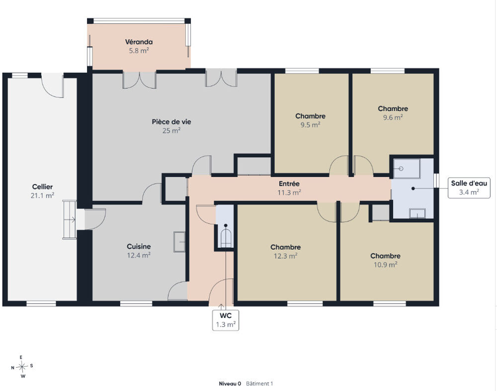 Maison contemporaine de plain-pied des années 80